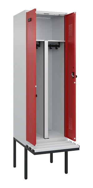 C+P PSA Doppel-Spind Evolo PLUS, Bank, 2 Abteile, 2120x600x815mm, 7035/3000, Drehriegel, Material Sitzfläche Kunststoff, 0490427-20P S10057