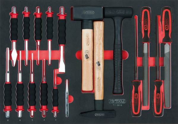 KS Tools SCS Feilen-, Meißel- und Hammer-Satz, 18-teilig in 1/1 Systemeinlage, 711.0018