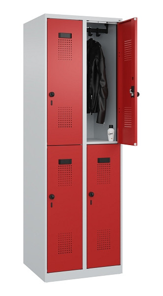 C+P Doppelstöckiger Spind Evolo PLUS, 4 Fächer, 1850x600x500mm, 7035/3000, Drehriegel, 049300-20 S10003