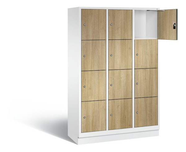 C+P Schließfachschrank Evolo, H1800xB1200xT500mm, Farbe: Verkehrsweiß / Dekor Eiche Sereno, 48020-324 S10236