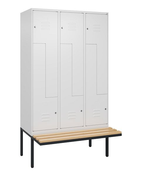 C+P Z-Spind Classic PLUS, Bank, 6 Abteile, 2120x1200x815mm, 9016/9016, Zylinderschlösser, Buche-Sitzleisten, 0800437-326 S10029