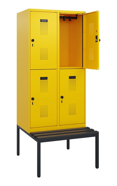 C+P Doppelstöckiger Spind Evolo PLUS, Bank, 4 Fächer, 1950x800x815mm, 1023/1023, Drehriegel, Sitzfläche Kunststoff, Sitzbank, 0493505-22 S10125