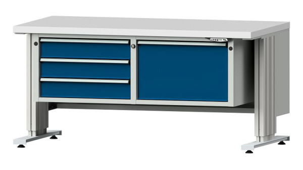 ANKE Werkbänke Arbeitstisch LIFT mit Unterbau breit, Modell 803 VL, 1500 x 800 x 740-1140 mm, RAL 7035/5010, KSP 40 mm, 405.505
