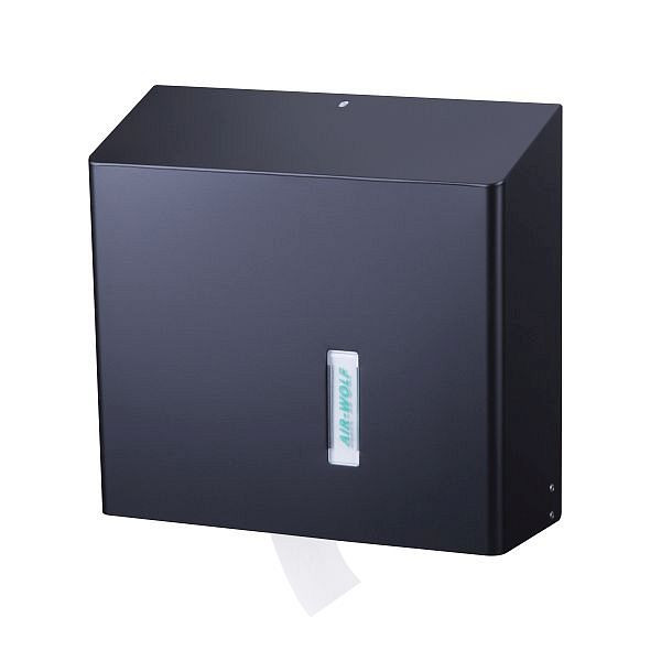Air Wolf WC-Papierspender, Serie Omega, H x B x T: 350 x 377 x 133 mm, Edelstahl mattschwarz beschichtet, 29-536