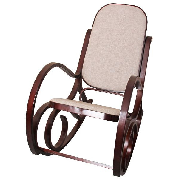 Mendler Schaukelstuhl M41, Schwingsessel Fernsehsessel, Massiv-Holz, Walnuss-Optik, Stoff/Textil beige, 12257
