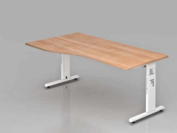 Hammerbacher Schreibtisch C-Fuß 180x100/80cm Nussbaum/Weiß, Arbeitshöhe 65-85 cm, VOS18/N/W