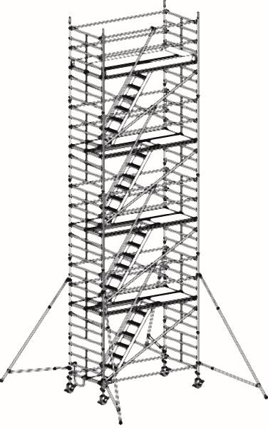 HYMER Treppen-Fahrgerüst mit Ausleger, Bühnenlänge 2,95 m, Rahmenteilbreite 1,50 m, Reichhöhe 10,40 m, 857310