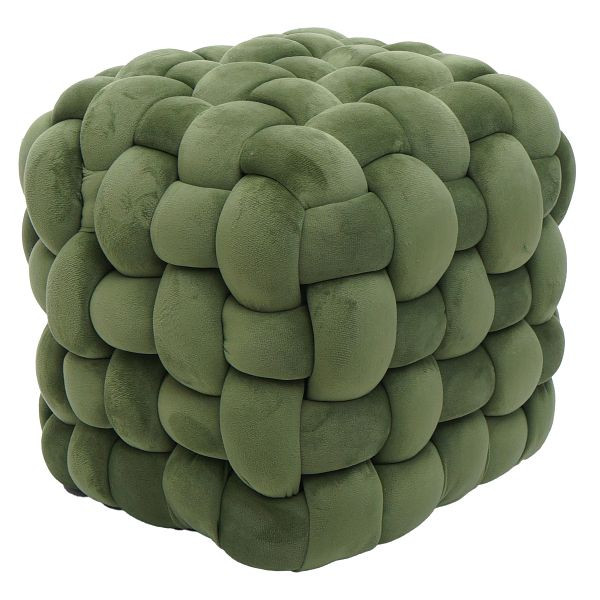 Mendler Hocker HWC-Q48, Sitzhocker Ottomane Polsterhocker Knoten-Pouf, Samt (220g/m²) 39cm, grün, 122941