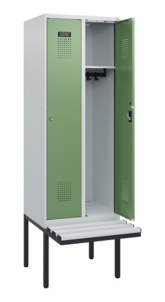 C+P Spind Evolo PLUS, 2 Abteile, 1950x600x815mm, 7035/6011, Zylinderschloss, Material Sitzfläche Kunststoff, 0490405-20 S10091