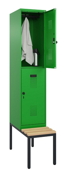 C+P Doppelstock-Spind Evolo PLUS, Bank, 2 Fächer, 2120x400x815mm, 6037/6037, Drehriegel, Sitzfläche Buche-Hartholz, Sitzbank, 0493507-12 S10026