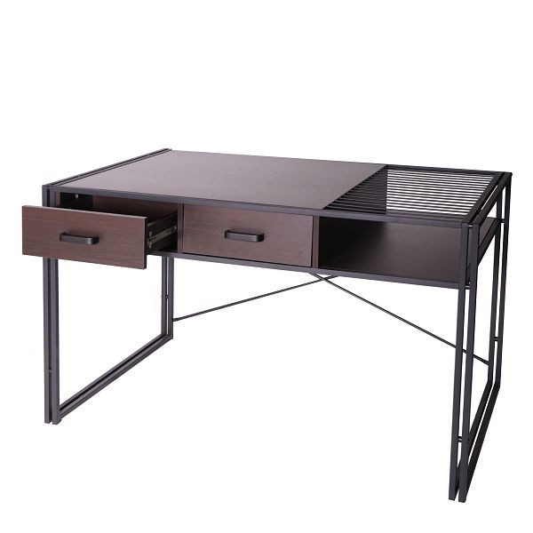Mendler Schreibtisch HWC-H91, Bürotisch Computertisch, Industrial 76x120x70cm, dunkelbraun, 74456+74457