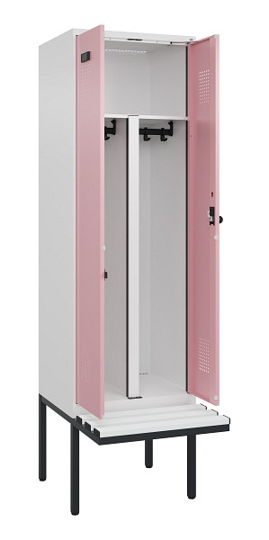 C+P PSA Doppel-Spind Evolo PLUS, Bank, 2 Abteile, 2120x600x815mm, 9016/3015, Drehriegel, Material Sitzfläche Kunststoff, 0490427-20P S10072