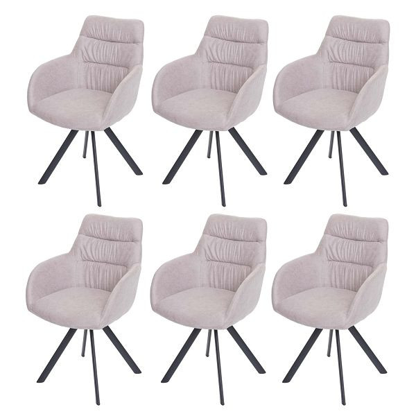 Mendler 6er-Set Esszimmerstuhl HWC-J69, Küchenstuhl Stuhl mit Armlehne, drehbar Auto-Position, Samt, creme-beige, 6x82598