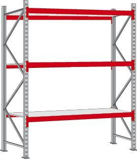 Regalwerk WILLY-Weitspannregal - 700 - Stahl - Grundfeld HxBxT 2000x2700x1000mm mit 3 Fachebenen Stahleinlage, B7-60207-100