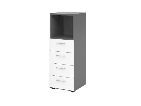 Hammerbacher Schubladenschrank 3OH, 4 Schübe 934S4 BS, Korpus: Graphit / Front: Weiß, 40x41,7x110 cm (BxTxH), 4 Schubkästen, Metallgriff BS, V934S4/G/W/BS