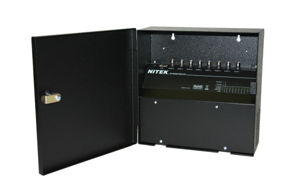Nitek Ethernet, PoE Extender, Koax, 8 Ports, Gigabit, PoE+, Wand- montage, Erweiterung um 500m, ER8400C