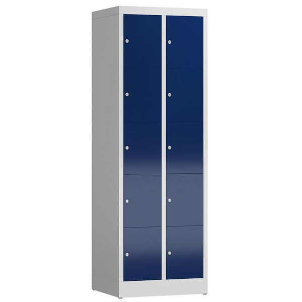 Lüllmann ClassiX Schließfachschrank, 2 Abteile à 5 Fächer, 1800 x 590 x 500 mm, lichtgrau/enzianblau, X-520521