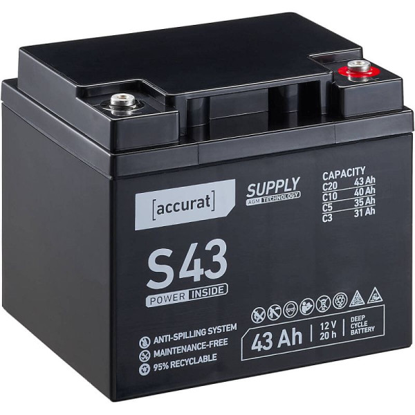 Accurat Supply S43 AGM Versorgungsbatterie 12V 43Ah, VBB-AGM-S43