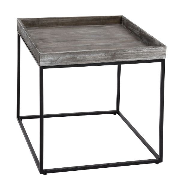 Mendler Beistelltisch HWC-K71, Kaffeetisch Couchtisch Tisch, Paulownia-Holz Metall 60x60x60cm, dunkelgrau, 96858