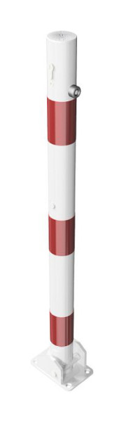 Schake Absperrpfosten Typ 460UZB+1 umlegbar, Aufdübeln, Profilzylinder, Ø 60mm, feuerverzinkt, weiß mit roten Streifen, mit 1 Öse, 460UZB+1