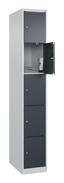 C+P Schließfachschrank Evolo PLUS, 5 Fächer, 1850x300x500mm, 7035/7016, 049000-105 S10012