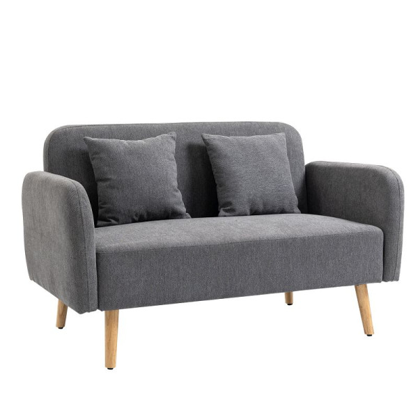 HOMCOM 2 Sitzer Sofa, Couch mit 2 Wurfkissen, gepolsterter Doppelsofa, Doppelsofa mit Samtoptik, Armlehne, Loveseat für Wohnzimmer, Schlafzimmer, 839-209GY