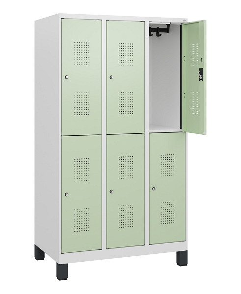 C+P Doppelstöckiger Spind Evolo PLUS, Füße, 6 Fächer, 1630x900x500mm, 9016/6019, Zylinderschloss, 0493105-30 S10049