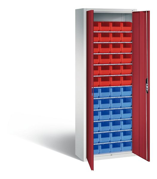 C+P Magazinschrank Serie 13, H1980xB700xT300mm, Farbe: Lichtgrau / Rubinrot, Muldengriff, 133113-21 S10041