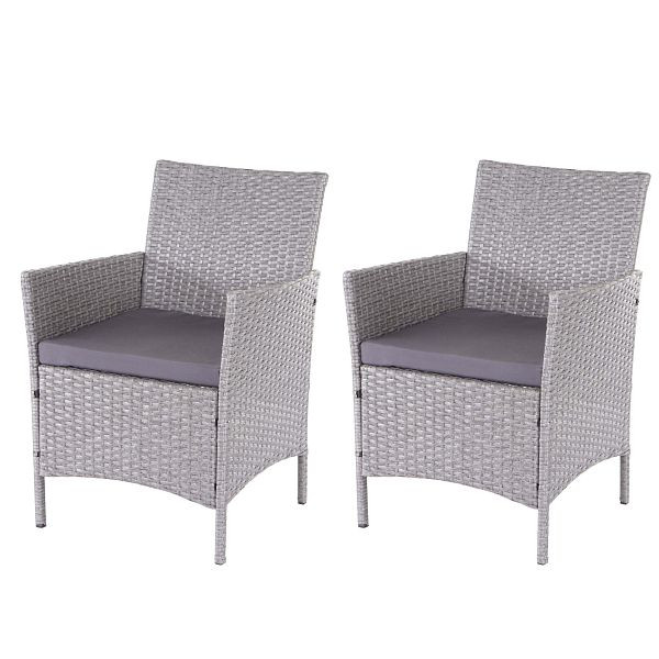 Mendler 2er-Set Poly-Rattan Gartensessel Halden, Korbsessel, grau, Kissen anthrazit, 64302