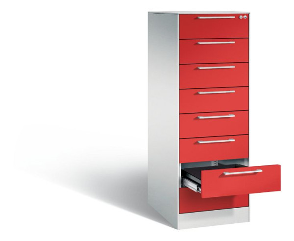 C+P Karteischrank Asisto, H1310xB440xT600mm, Farbe: Lichtgrau / feuerrot, Bügelgriff, 146225-822 S10023