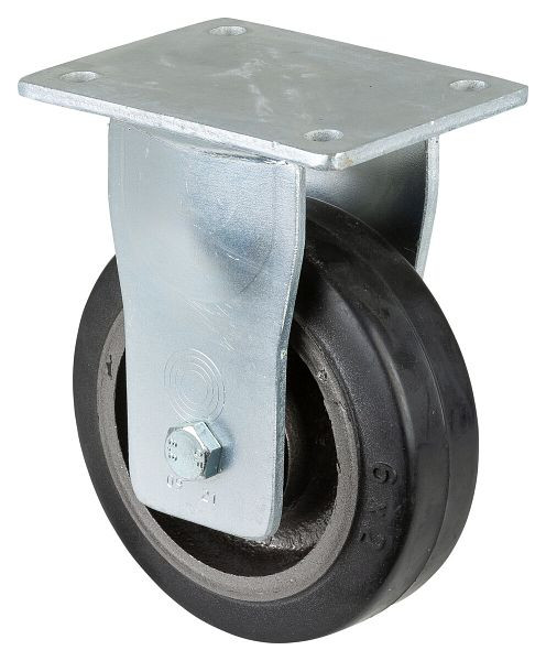 BS Rollen Schwerlastrolle, Bockrolle, Rad-Breite 50 mm, Rad-Ø 150 mm, Tragfähigkeit 350 kg, Elastik-Reifen schwarz, Guss, Kugellager, RR110.B81.150