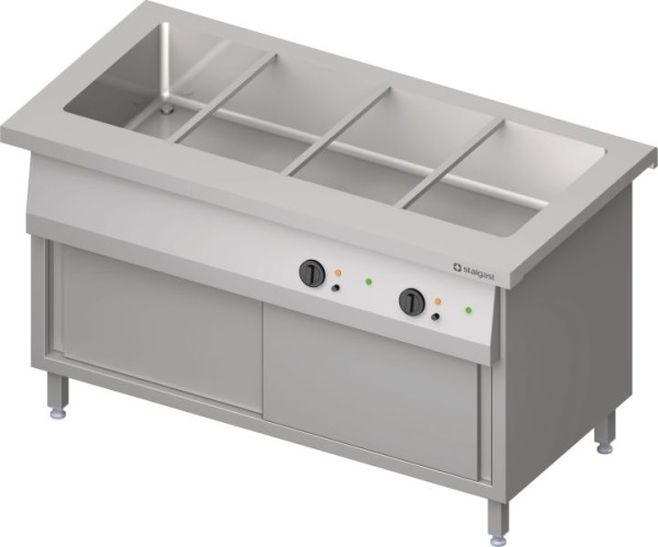 Stalgast Edelstahl Bain-Marie-Station "Free Flow" mit einem Becken 4x GN1/1, Wärmeschrank und Schiebetüren, 1465x750x880 mm Granitabdeckung, FF14215