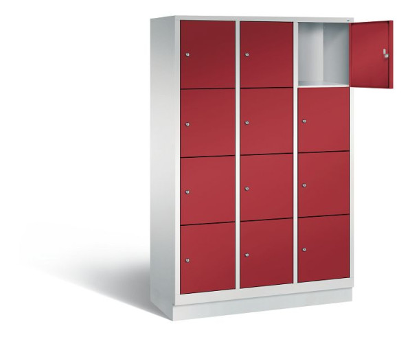 C+P Schließfachschrank Evolo, H1800xB1200xT500mm, Farbe: Lichtgrau / Rubinrot, 48020-324 S10000