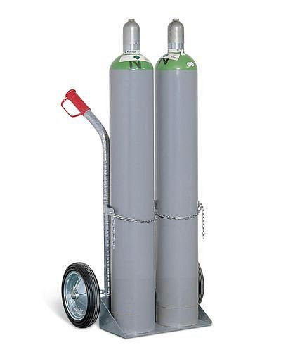 DENIOS Stahlflaschenwagen GFR-2, für 2 Gasflaschen (Ø 250 mm), Vollgummi-Bereifung, 115207