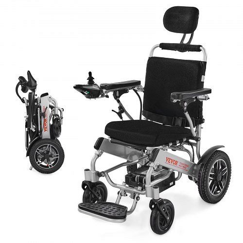 VEVOR Elektrischer Falt-Rollstuhl, bis 136 kg, verstellbare Rückenlehne, 21 km Reichweite, leicht transportierbar, DDLYLHJ300LBR2GOG001V2
