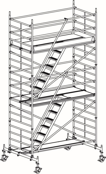 HYMER Treppen-Fahrgerüst mit Fahrtraverse, Bühnenlänge 2,95 m, Rahmenteilbreite 1,50 m, Reichhöhe 6,60 m, 827306