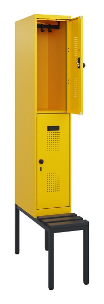 C+P Doppelstöckiger Spind Evolo PLUS, Bank, 2 Fächer, 1950x300x815mm, 1023/1023, Drehriegel, Sitzfläche Kunststoff, Sitzbank, 0493505-10 S10125