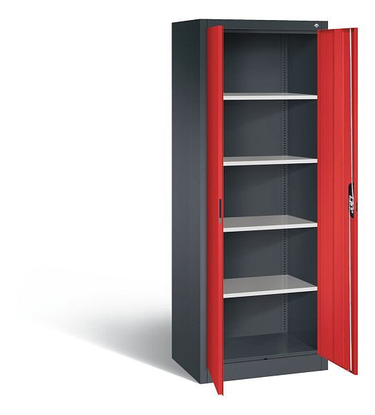 C+P Büroschrank Acurado, H1950xB700xT500mm, Farbe: Schwarzgrau / feuerrot, Muldengriff, 5 OH, 9237-000 S10450