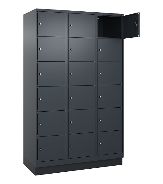 C+P Schließfachschrank Evolo PLUS, mit Sockel, 18 Fächer, 1950x1200x500mm, 7016/7016 Anthrazitgrau, 049020-326 S10016