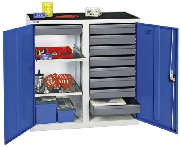 stumpf Werkzeug- und Materialschrank Serie 3000, 7035/5010, 9 Schubladen 100 mm, 2 Wannenböden, 3002974