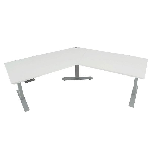 Mendler Schreibtisch HWC-D40, Computertisch, 120° elektrisch höhenverstellbar, weiß, grau, 75762+75758