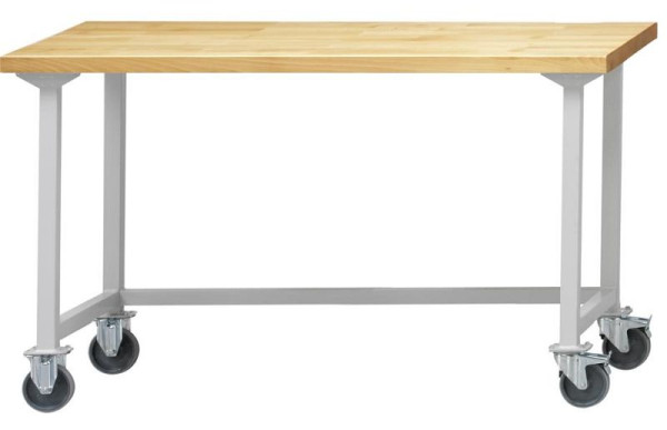 ANKE Werkbänke Arbeitstisch; fahrbar; 1500 x 700 x 890 mm; RAL 7035; Buche-Massiv-Platte 40 mm, 400.801