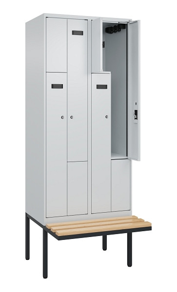 C+P Z-Spind Evolo PLUS, Bank, 4 Fächer, 2120x800x815mm, 7035/7035, Zylinderschloss, Sitzfläche Holz, 0490437-224 S10038