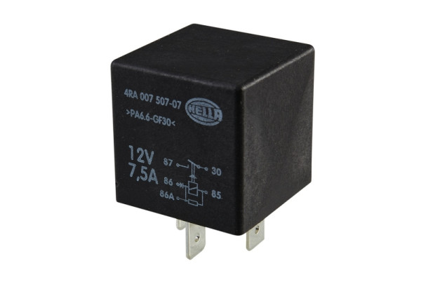 HELLA Relais, Arbeitsstrom, 12V, 5-polig, Schaltbild: X, Stecker: X, Schließer, Farbe: schwarz, ohne Halter, 4RA 007 507-071