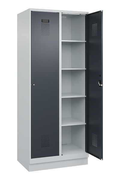 C+P Wäsche-Spind Evolo PLUS, mit Sockel, 2 Abteile, 1950x800x500mm, 7035/7016, Verschluss Zylinderschloss, Ablageböden 8, 049020-22B S10039