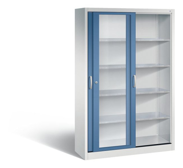 C+P Schiebetürenschrank Acurado, H1950xB1200xT400mm, Farbe: Lichtgrau / Fernblau, Bügelgriff, 2049-055 S10084