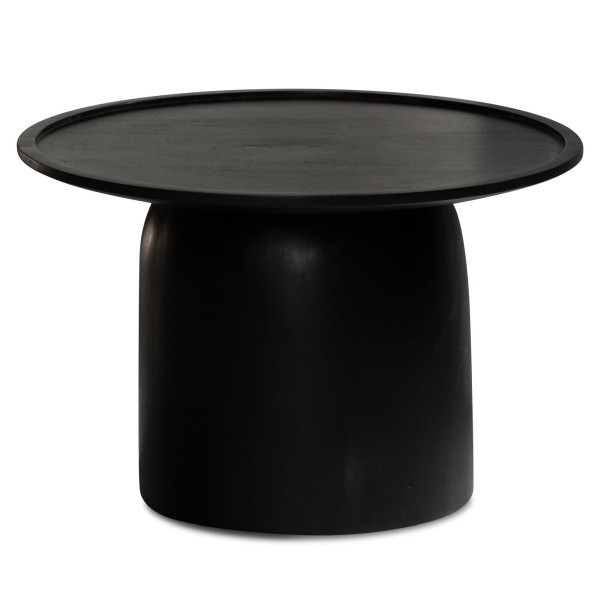 Wohnling Couchtisch 60x60x40 cm Mango Massivholz Schwarz Sofatisch Rund, Wohnzimmertisch mit erhöhtem Rand, Kaffeetisch mit Trommelgestell, WL6.811