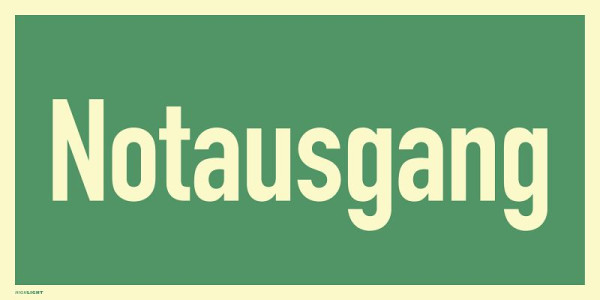 Moedel Notausgang, Textschild, Kunststoff, langnachleuchtend, 160-mcd, 400x200 mm, 60919