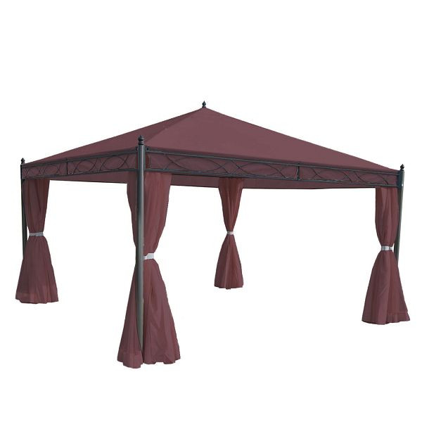 Mendler Pergola Cadiz, Garten Pavillon, stabiles 7cm-Gestell mit Seitenwand, rot-braun 4x4m, 77126+77114+77125