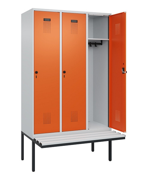 C+P Spind Evolo PLUS, 3 Abteile, 2120x1200x815mm, 7035/2004, Haken 4, Drehriegel, Material Sitzfläche Kunststoff, 0490407-32 S10056